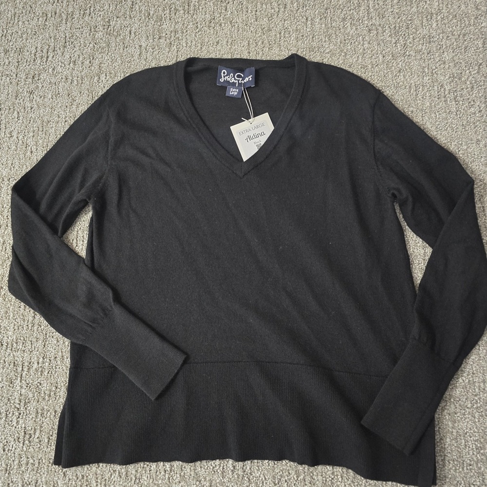 Lesley Evers Aldina tee Black Sweater Size XL NWT FLAWED